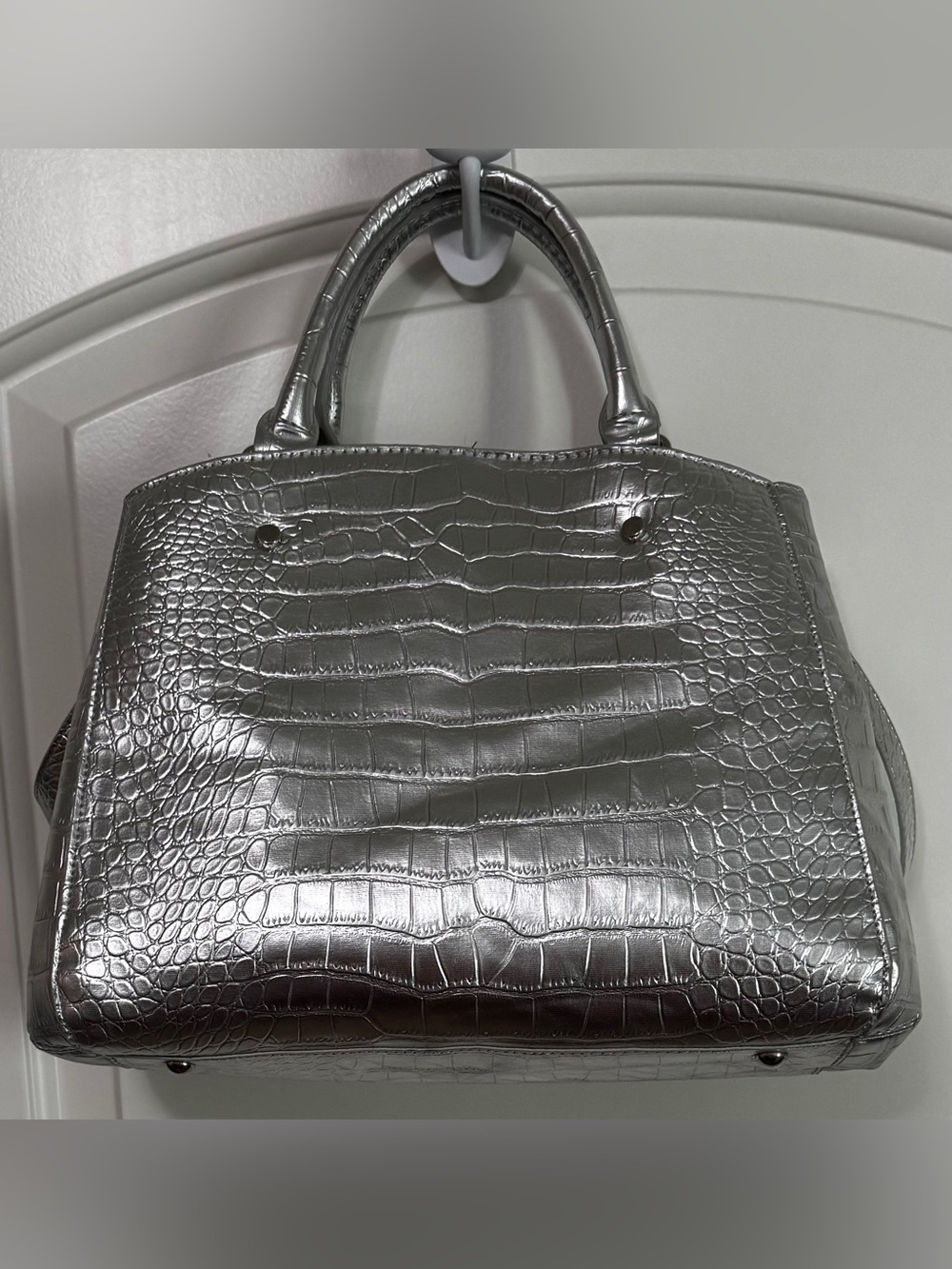 Steve Madden Silver Croc Embossed Satchel Crossbody Bag EUC - Picture 4 of 15